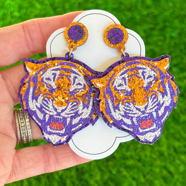 Game Day Tiger Earrings! Purple/Orange