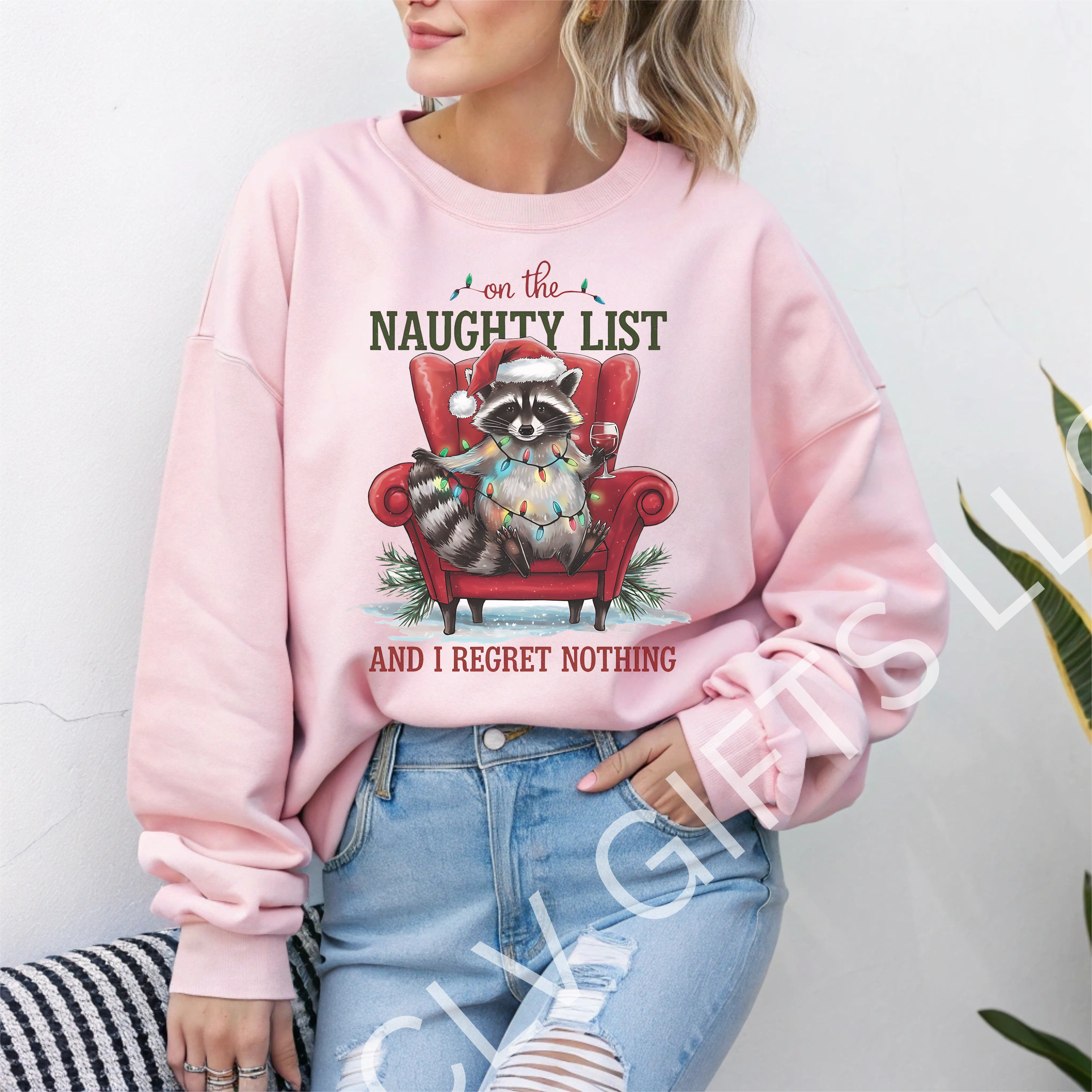 On the Naughty List Raccoon Crewneck Sweatshirt! Zero Christmas Regrets! Gildan 18000 - Gift