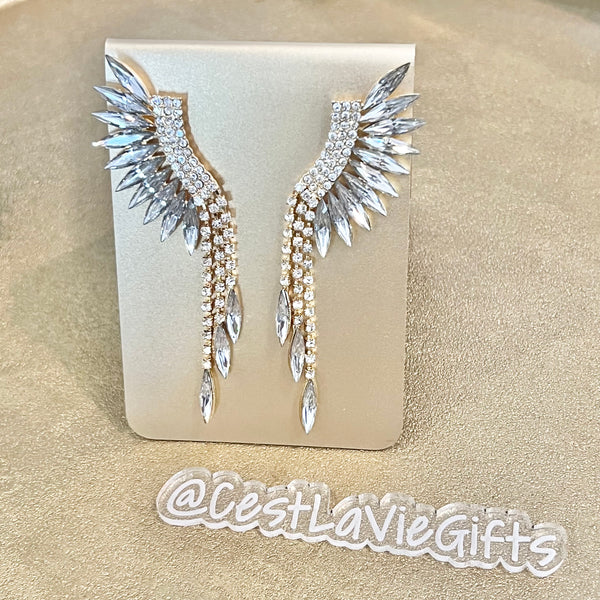 Marquise & Crystal Wing Drop Earrings | Statement Glam Earrings (3”)