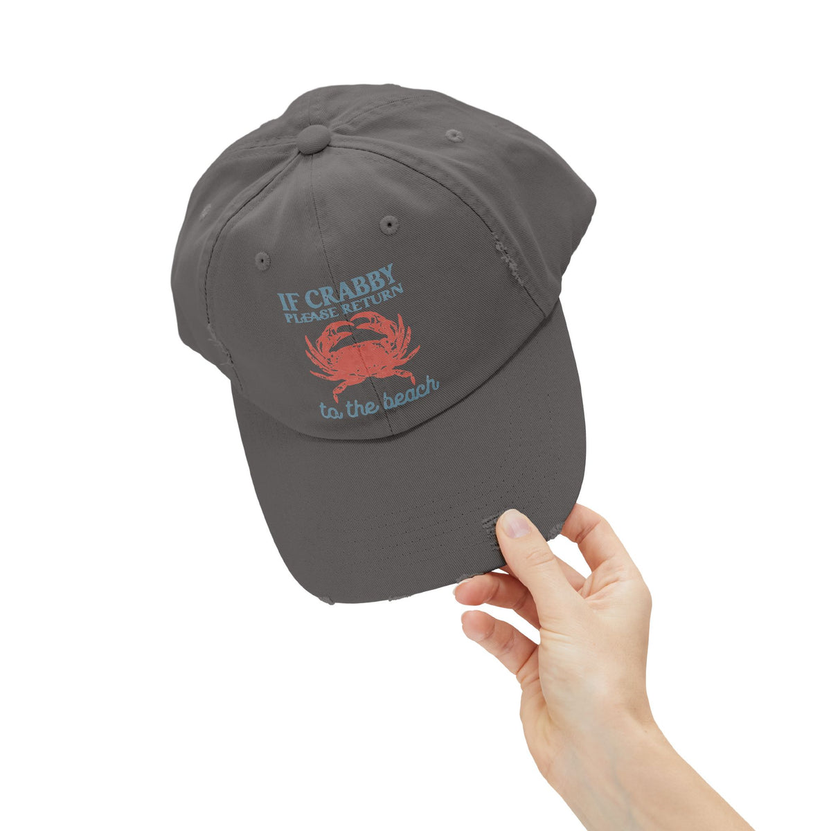 If Crabby Please Return to the Beach Distressed Baseball Hat | Coastal Mom Hat