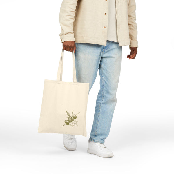 Olive Branch Cotton Canvas Tote Bag, Olive the good things in life, Eco-Friendly Grocery Bag, Reusable Shopping Tote