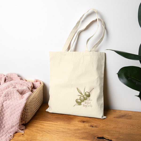 Olive Branch Cotton Canvas Tote Bag, Olive the good things in life, Eco-Friendly Grocery Bag, Reusable Shopping Tote
