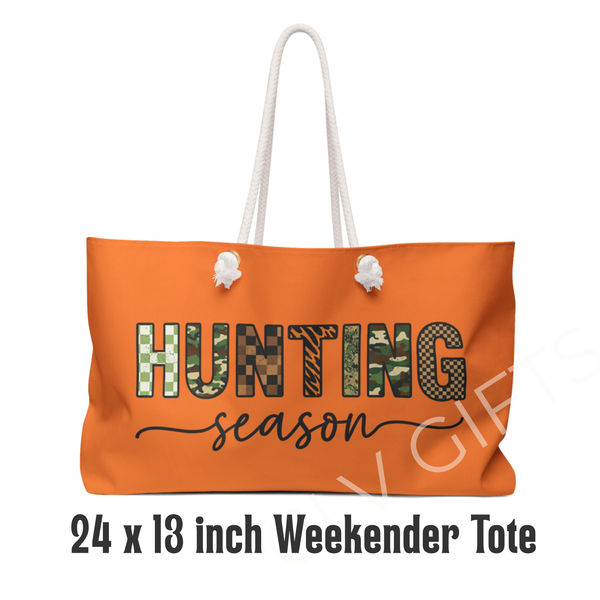 Hunting Season Tote Bag | Oversized Orange Camo Weekender | Funny Deer Camp Gift