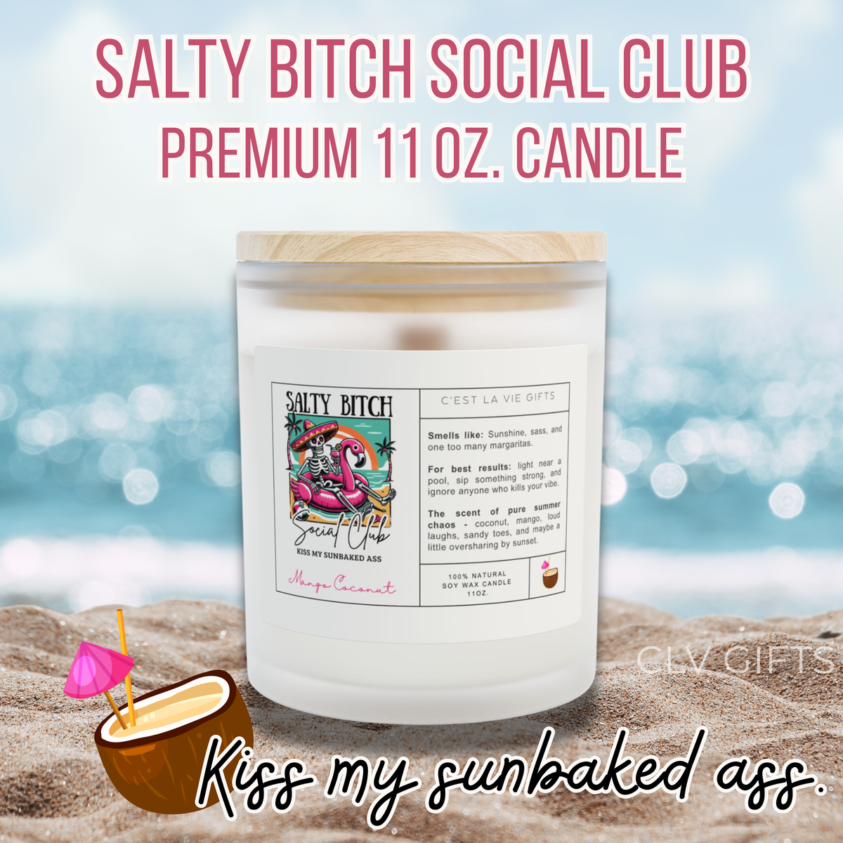 Salty Bitch Social Club Candle | Coconut Mango | Funny Summer Candle Gift | Stocking Stuffer
