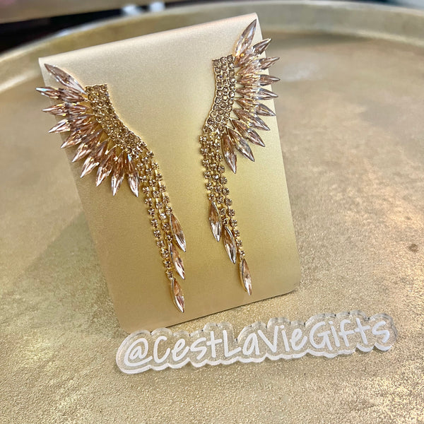 Marquise & Crystal Wing Drop Earrings | Statement Glam Earrings (3”)