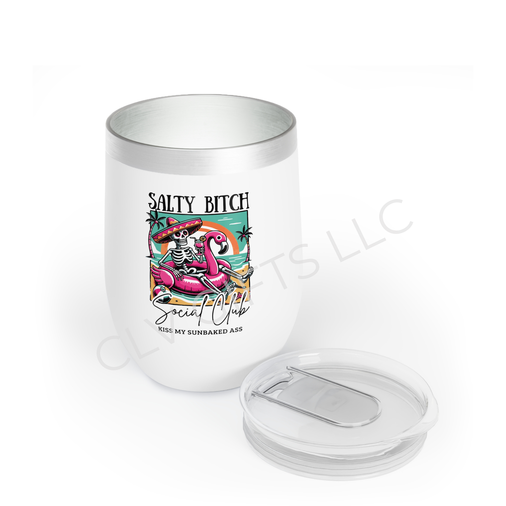Salty Bitch Social Club Wine Tumbler – Funny Skeleton Margarita Cup | Sassy Beach Gift, Girls Trip, Summer Bachelorette Party Cup