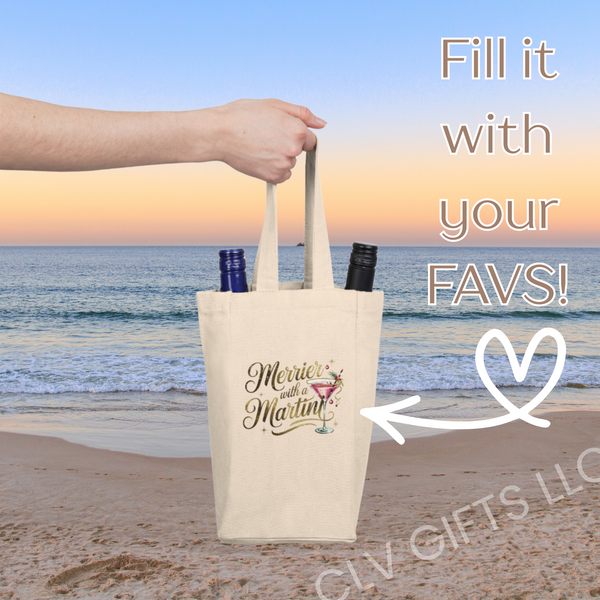 Merrier with a Martini Double Wine Tote Bag, Perfect for Entertaining, Wine Lovers Gift, for wine or liquor bottles!