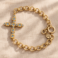 Catherine Popesco Gold Cross Bracelet | Black Diamond Swarovski Crystals