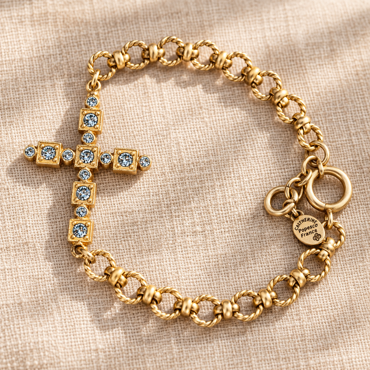 Catherine Popesco Gold Cross Bracelet | Black Diamond Swarovski Crystals
