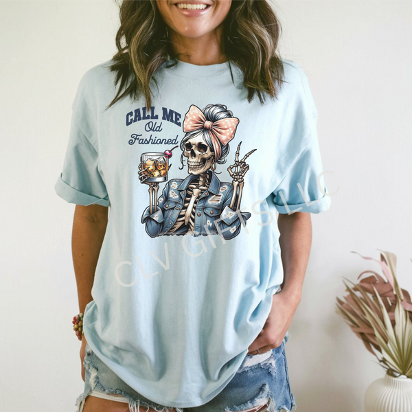 Vintage Skeleton T-Shirt, Call Me Old Fashioned - Unisex Garment-Dyed Tee, Funny Halloween Apparel, Retro Graphic Shirt, Funny Gift for Friends, Funny Christmas gift, funny cocktail shirt