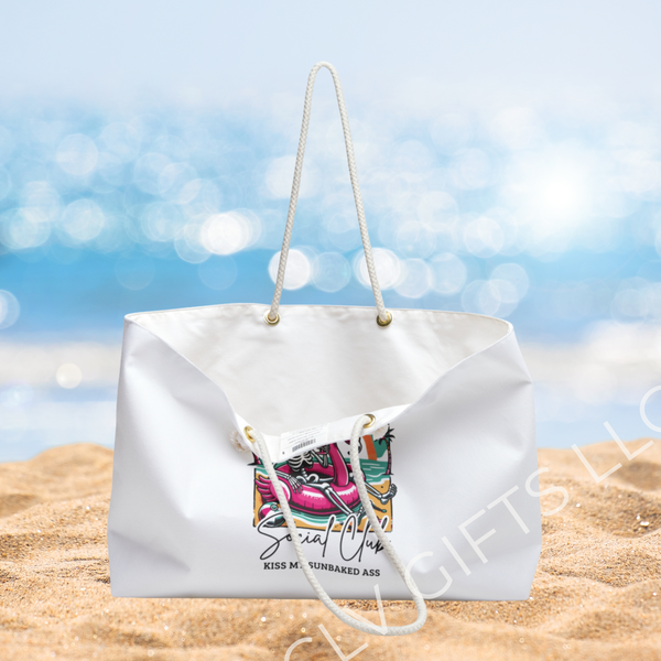 Salty Bitch Social Club Weekender Tote – Funny Skeleton Flamingo Beach Bag | Sassy Girls Trip Tote, Summer Poolside Bag