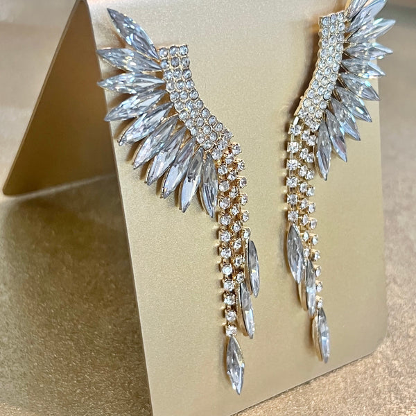 Marquise & Crystal Wing Drop Earrings | Statement Glam Earrings (3”)