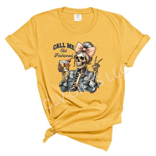 Vintage Skeleton T-Shirt, Call Me Old Fashioned - Unisex Garment-Dyed Tee, Funny Halloween Apparel, Retro Graphic Shirt, Funny Gift for Friends, Funny Christmas gift, funny cocktail shirt