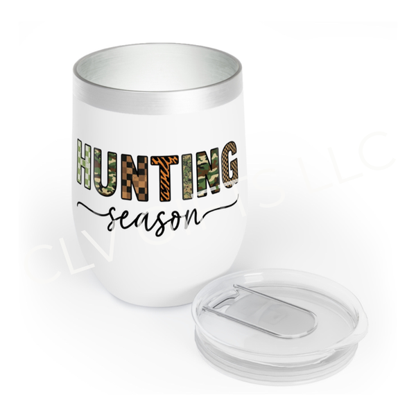 Hunting Season Wine Tumbler | Camo & Plaid Stainless Cup | Rustic Hostess or Hunting Camp Gift
