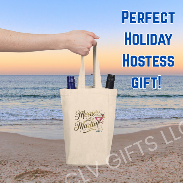 Merrier with a Martini Double Wine Tote Bag, Perfect for Entertaining, Wine Lovers Gift, for wine or liquor bottles!