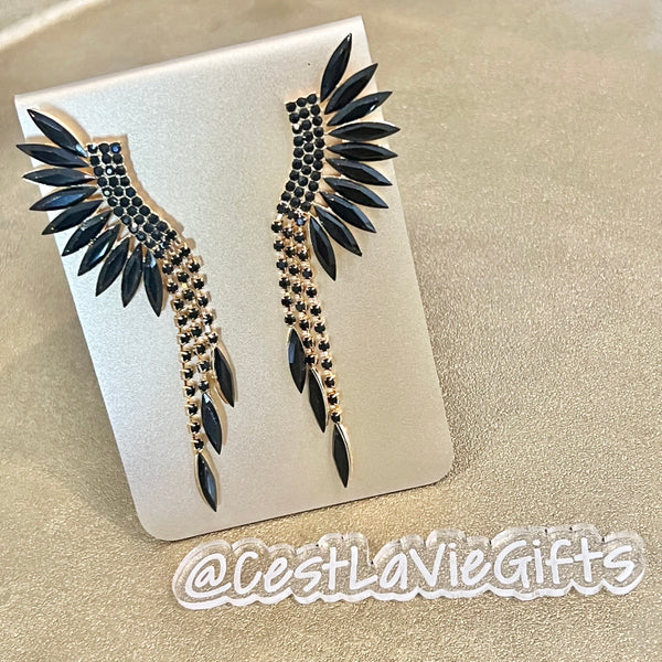 Marquise & Crystal Wing Drop Earrings | Statement Glam Earrings (3”)