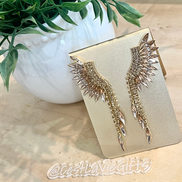 Marquise & Crystal Wing Drop Earrings | Statement Glam Earrings (3”)