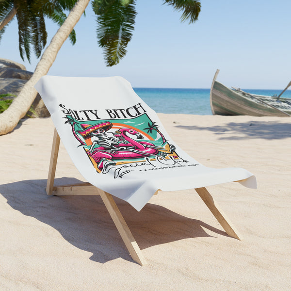 Funny Skeleton Flamingo Beach Towel – Salty Bitch Social Club | Sassy Summer Pool Towel, Girls Trip Gift, Bachelorette Beach Essential