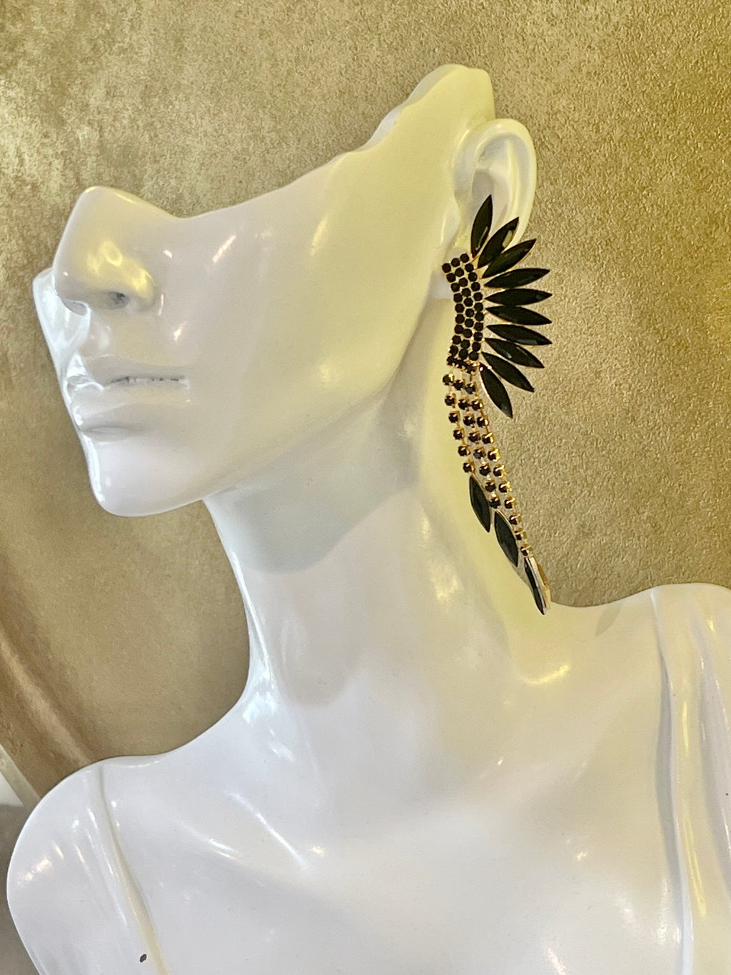 Marquise & Crystal Wing Drop Earrings | Statement Glam Earrings (3”)