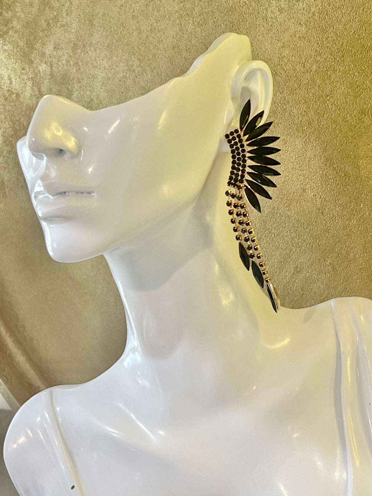 Marquise & Crystal Wing Drop Earrings | Statement Glam Earrings (3”)