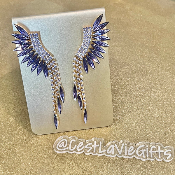 Marquise & Crystal Wing Drop Earrings | Statement Glam Earrings (3”)