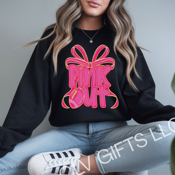 Pink Out! Pink Ribbon Crewneck Sweatshirt, Gift for Sports Fans, Football Game Day, Pep rally, Pink Out Support Gear, Fundraiser Apparel