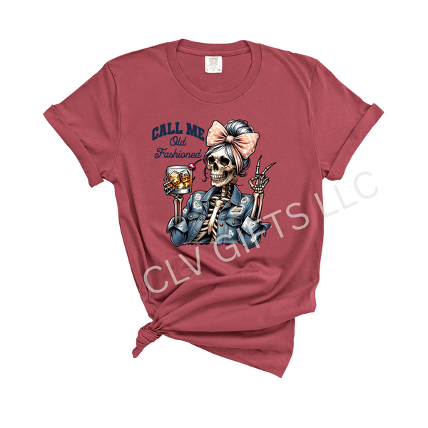 Vintage Skeleton T-Shirt, Call Me Old Fashioned - Unisex Garment-Dyed Tee, Funny Halloween Apparel, Retro Graphic Shirt, Funny Gift for Friends, Funny Christmas gift, funny cocktail shirt