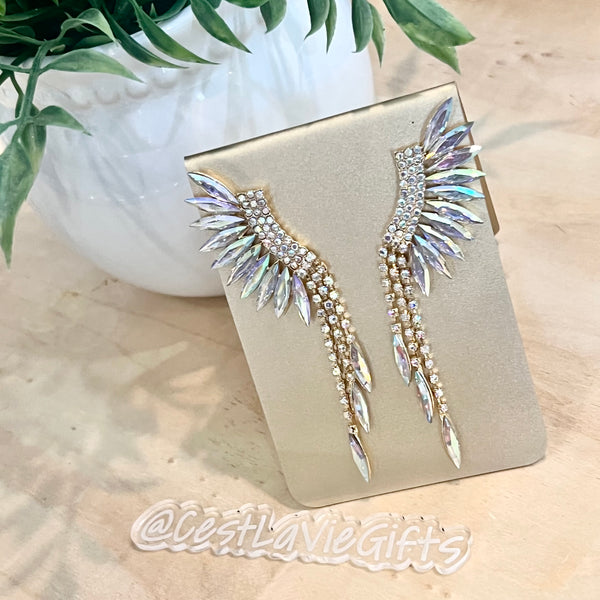 Marquise & Crystal Wing Drop Earrings | Statement Glam Earrings (3”)