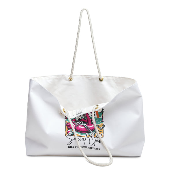 Salty Bitch Social Club Weekender Tote – Funny Skeleton Flamingo Beach Bag | Sassy Girls Trip Tote, Summer Poolside Bag