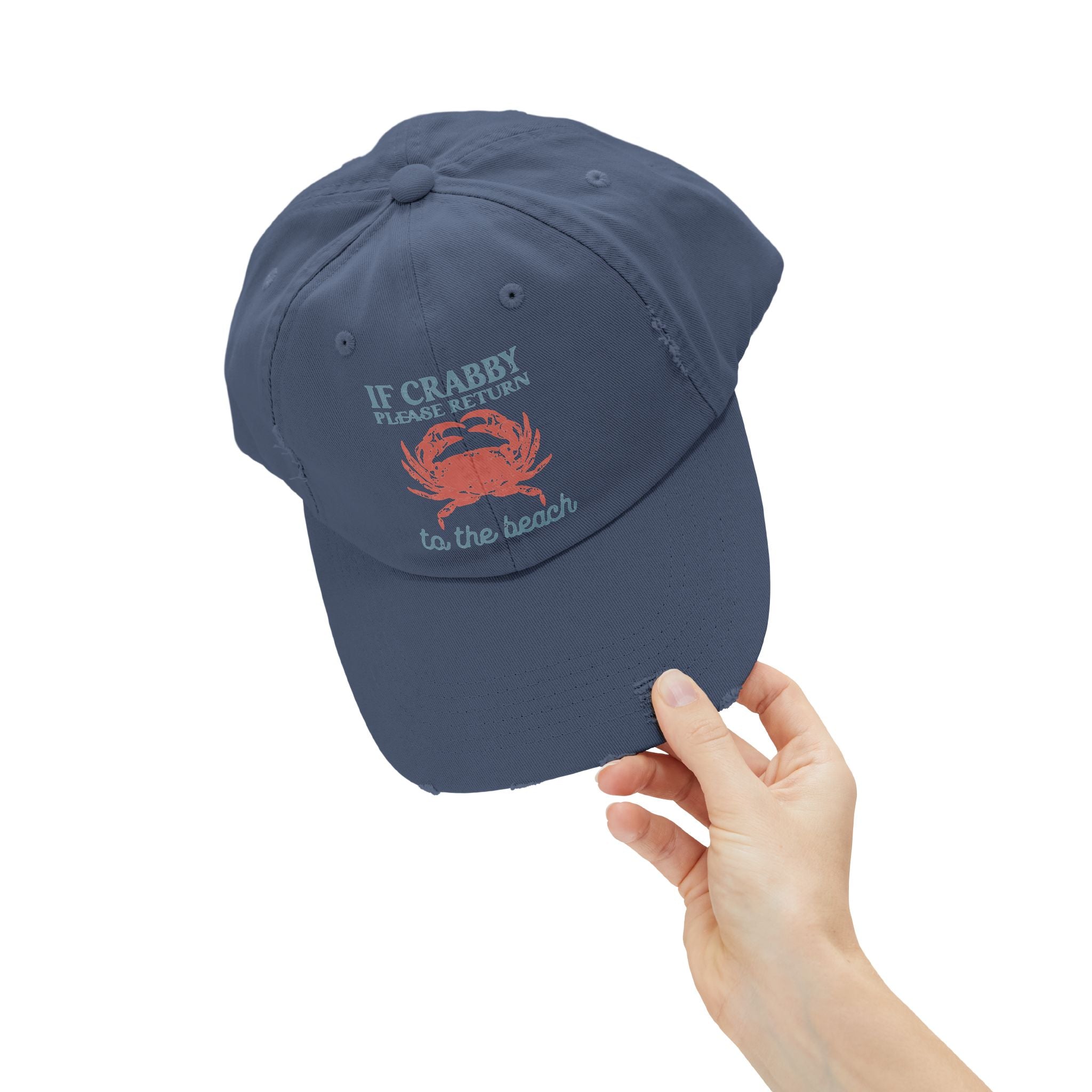 If Crabby Please Return to the Beach Distressed Baseball Hat | Coastal Mom Hat