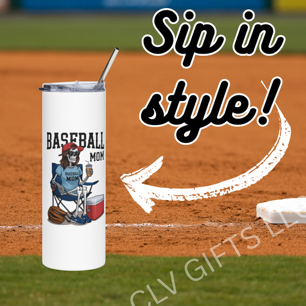 Baseball Mom Stainless Steel Tumbler - 20oz, Sports Travel Mug, Gift for Mother's Day, Baseball Fan Gift