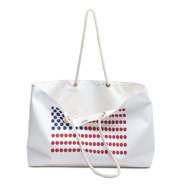 Patriotic Pickleball Weekender Bag, Travel Tote, Beach Bag, USA Flag Design, Summer Essentials, Fourth of July Gift