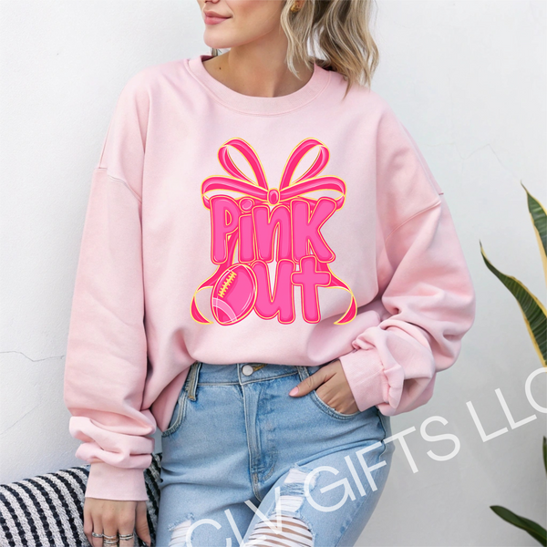 Pink Out! Pink Ribbon Crewneck Sweatshirt, Gift for Sports Fans, Football Game Day, Pep rally, Pink Out Support Gear, Fundraiser Apparel