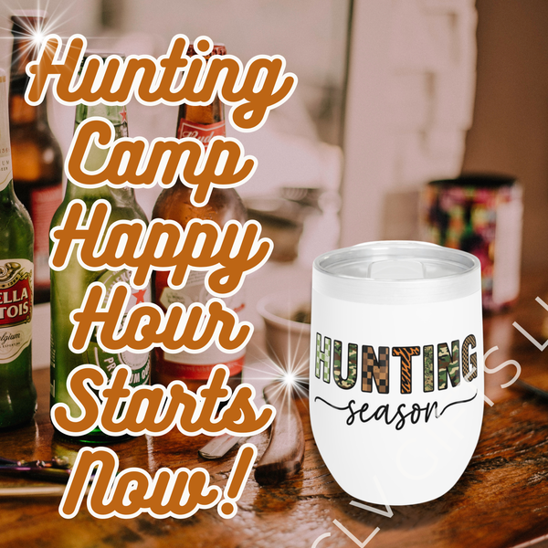 Hunting Season Wine Tumbler | Camo & Plaid Stainless Cup | Rustic Hostess or Hunting Camp Gift