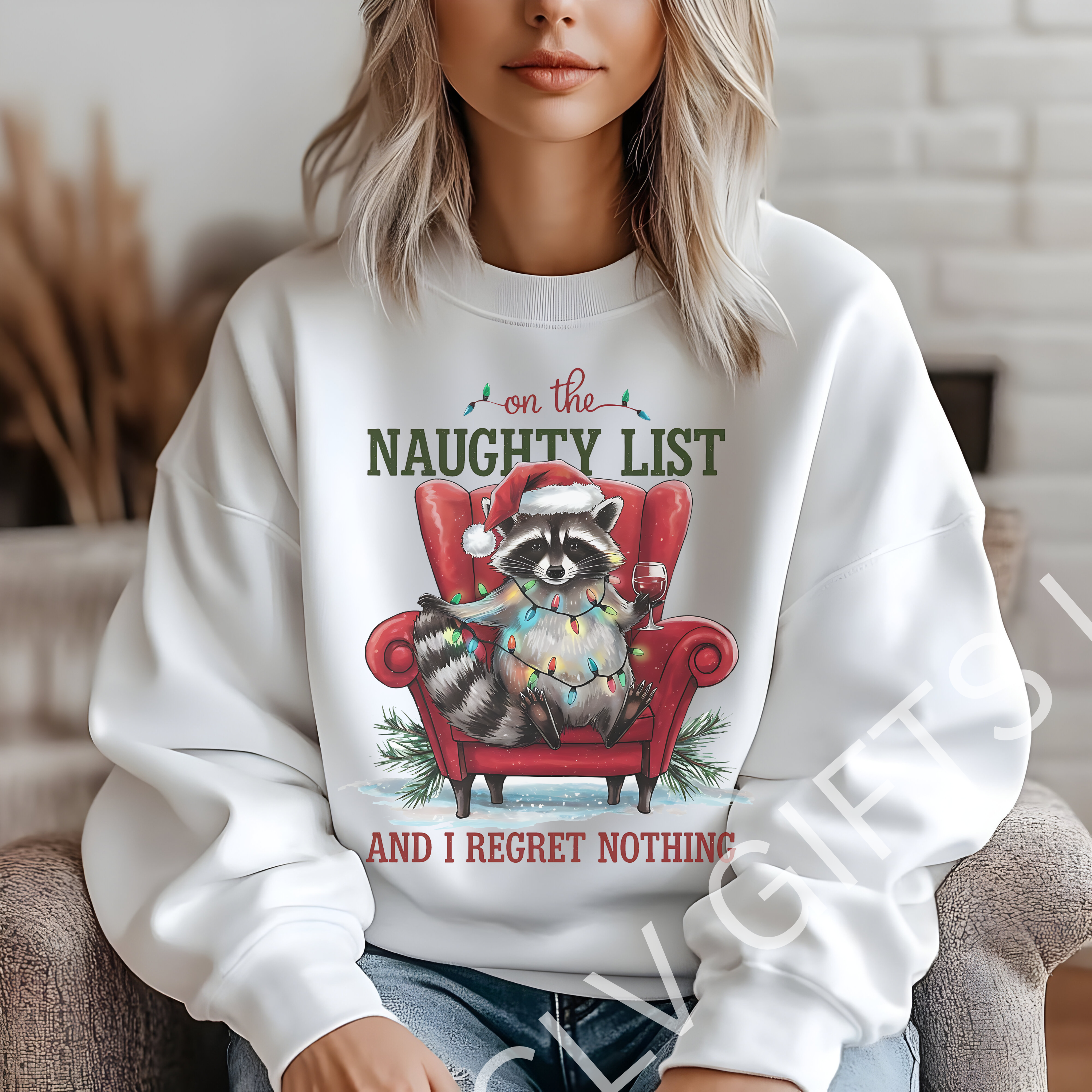On the Naughty List Raccoon Crewneck Sweatshirt! Zero Christmas Regrets! Gildan 18000 - Gift