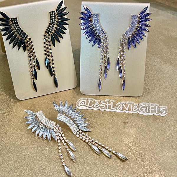 Marquise & Crystal Wing Drop Earrings | Statement Glam Earrings (3”)