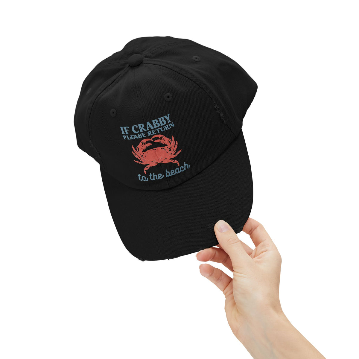 If Crabby Please Return to the Beach Distressed Baseball Hat | Coastal Mom Hat