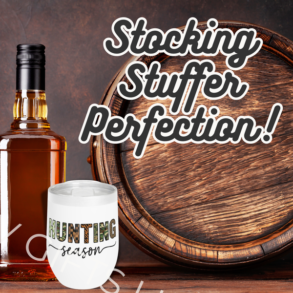 Hunting Season Wine Tumbler | Camo & Plaid Stainless Cup | Rustic Hostess or Hunting Camp Gift