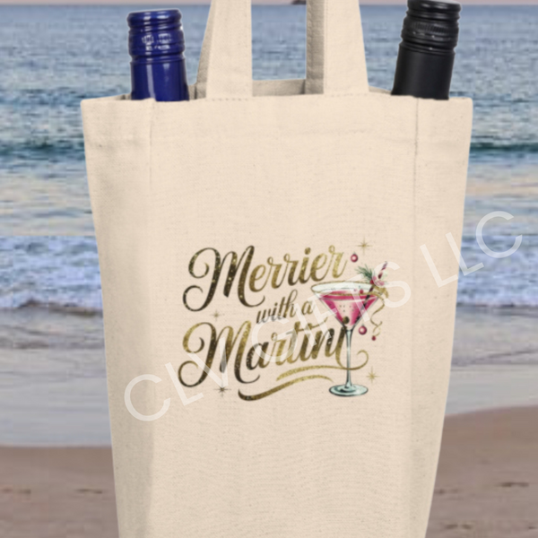 Merrier with a Martini Double Wine Tote Bag, Perfect for Entertaining, Wine Lovers Gift, for wine or liquor bottles!
