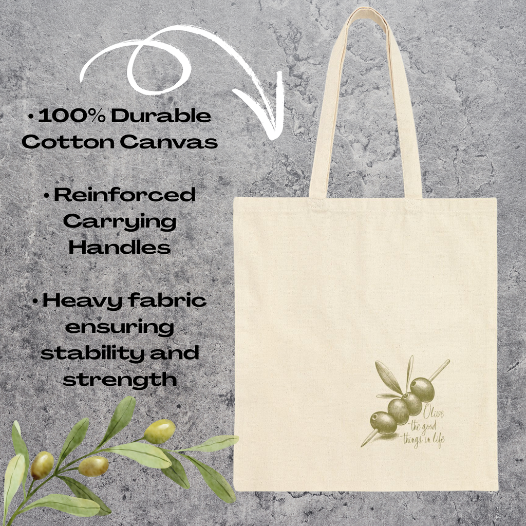 Olive the Good Things in Life – Cotton Canvas Tote Bag | Eco-Friendly Reusable Grocery Bag, Everyday Shoulder Tote