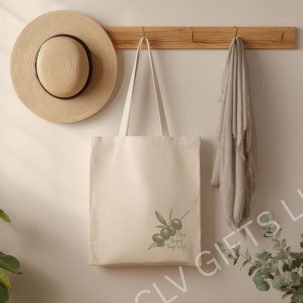 Olive Branch Cotton Canvas Tote Bag, Olive the good things in life, Eco-Friendly Grocery Bag, Reusable Shopping Tote