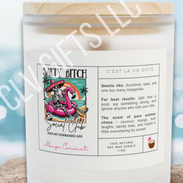 Salty Bitch Social Club Candle | Coconut Mango | Funny Summer Candle Gift | Stocking Stuffer
