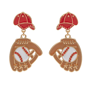 Baseball Glove & Cap Enamel Earrings | Game Day Jewelry for Baseball Moms | Sports & Team Spirit Earrings