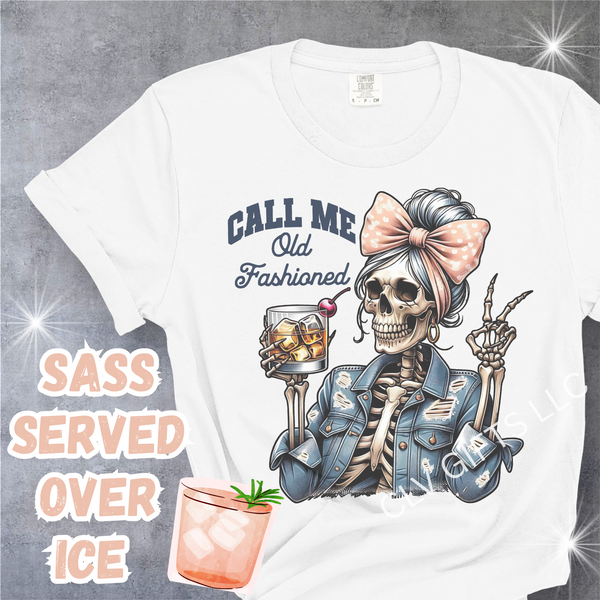 Vintage Skeleton T-Shirt, Call Me Old Fashioned - Unisex Garment-Dyed Tee, Funny Halloween Apparel, Retro Graphic Shirt, Funny Gift for Friends, Funny Christmas gift, funny cocktail shirt