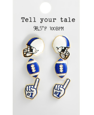 Blue & White Football Stud Earring Set | Game Day Earrings | Team Spirit Jewelry for Football Fans