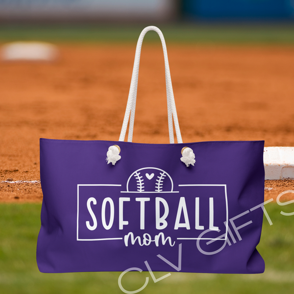 Softball Mom Weekender Bag, Stylish Travel Tote, Game Day, Tournaments, Sporty Diaper Bag, Gift for Softball Moms, Fun Weekend Getaway Bag