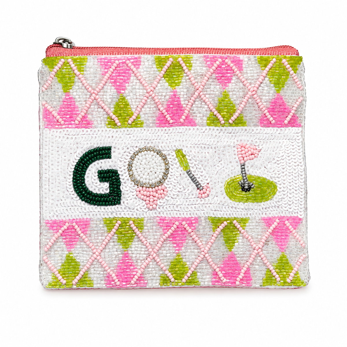 Golf Beaded Coin Purse – Pink & Green