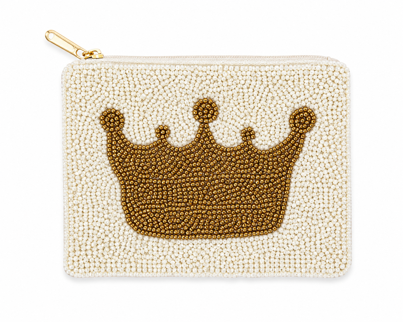 Crown Beaded Coin Purse – Ivory & Gold