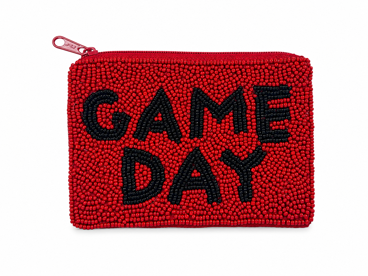 Game Day Beaded Coin Purse – Red & Black