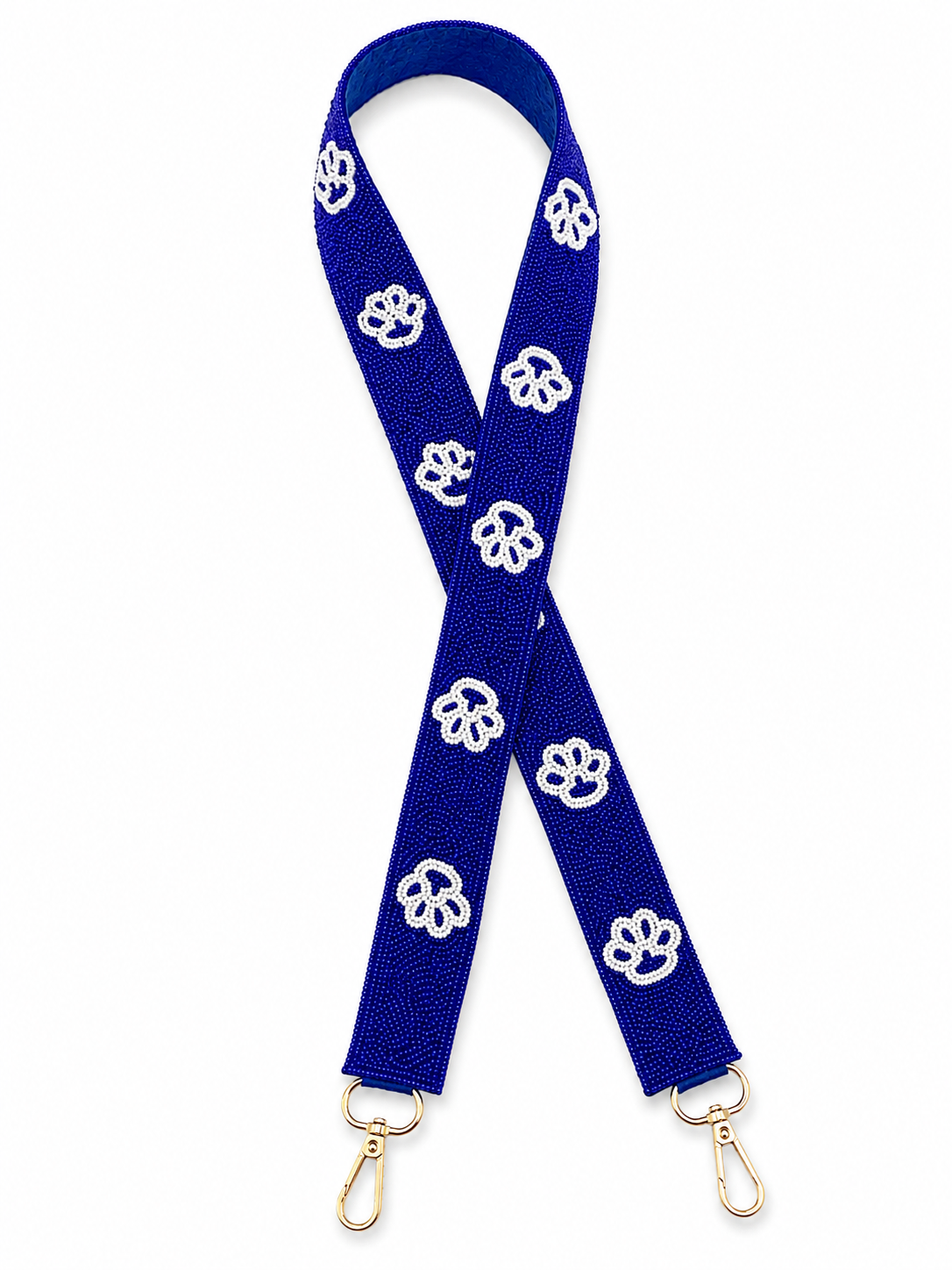 Royal Blue & White Paw Print Beaded Purse Strap